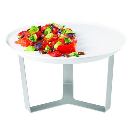 Rosseto Serving Solutions Forme' Melamine Round White Tray with Three Leg 7 Silver Riser, 1 EA Sm279